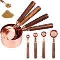 8Pcs Measuring Cup and Spoon Set Stainless Steel Measuring Cup Spoon with Wooden Handle Non Stick Kitchen Measuring Cup and Spoon Set for Home Cooking Baking