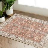 Rugking Area Rug 2X3 Entryway Thin Rug Brick Red Vintage Persian Rug Floor Cover Foldable Living Room Rug Traditional Floral Print Indoor Mat for Bathroom Doormat Bedroom