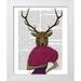 Fab Funky 12x14 White Modern Wood Framed Museum Art Print Titled - Deer with Fan Portrait