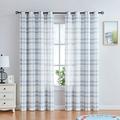 White Blue Check Window Curtain Panel Pairs for Living Room Linen Blend Semi Sheers Grommets Top Rustic Farmhouse Style Window Treatment Drape Sets for Bedroom 54x54 Inches 2 Panels Blue/White