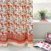 Artisan Hand Block Printed Sheer Curtain Panel With Tieback Red & Cream Tropical Garden Floral Design Tab Top Or Rod Opening For Home Aesthetic 100% Cotton Voile (44 X 84 Inches)