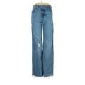 Fashion Nova Jeans - Mid/Reg Rise Wide Leg Denim: Blue Bottoms - Women's Size 3 - Distressed Wash