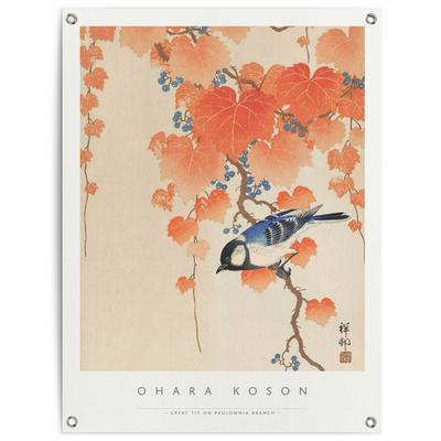 Poster REINDERS "Ohara Koson Great tit", orange (farbe bild(er): orange), B:60cm H:80cm T:0,1cm, Leinwand, Bilder, Outdoor für Garten oder Balkon Image