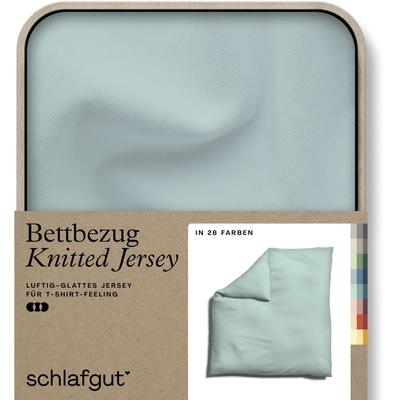Bettbezug SCHLAFGUT "Knitted Jersey uni, aus Bio-Baumwolle mit Elasthan, Reißverschluss", blau (petrol light), B:200cm L:200cm, Jersey, Obermaterial: 95% Baumwolle, 5% Elasthan, Bettbezüge, bügelfrei, Mix & Match Bettwäsche: passender Kissenbezug... Image