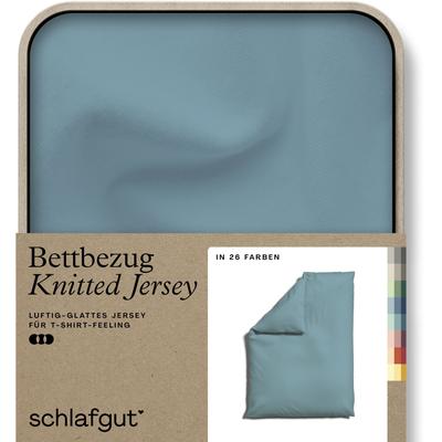 Bettbezug SCHLAFGUT "Knitted Jersey uni, aus Bio-Baumwolle mit Elasthan, Reißverschluss" Bettbezüge Gr. B/L: 135-140 cm x 200 cm, blau (petrol mid) Jersey-Bettwäsche