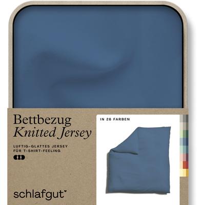Bettbezug SCHLAFGUT "Knitted Jersey uni, aus Bio-Baumwolle mit Elasthan, Reißverschluss", blau (blau mid), B:240cm L:220cm, Jersey, Obermaterial: 95% Baumwolle, 5% Elasthan, Bettbezüge, bügelfrei, Mix & Match Bettwäsche: passender Kissenbezug... Image