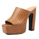 Lizoleor Peep Toe High Heel Mules Women Platform Slippers Casual Slides Sandals Fashion Summer Shoes Wedding Block Heels Brown Size 4 UK/37