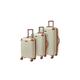 Infinity Leather Hard Shell Classic Cream Suitcase Set 4 Wheel Cabin Luggage Trolley Travel Bag