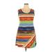 JBS Casual Dress - A-Line Scoop Neck Sleeveless: Orange Stripes Dresses - Women's Size X-Large