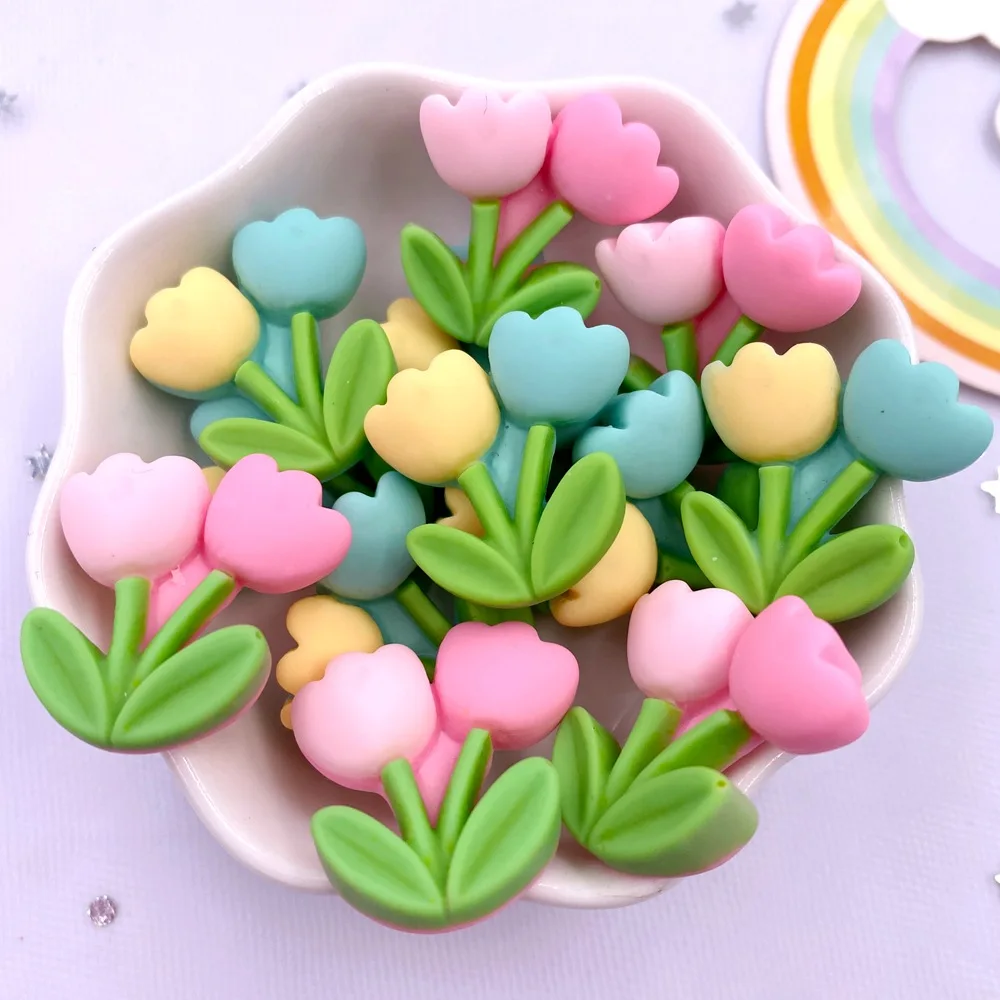 Résine peinte Kawaii coloré un bouquet de tulipes pierre à dos plat Scrapbook Figurines 10 pièces bricolage arc décor accessoires artisanat OM404