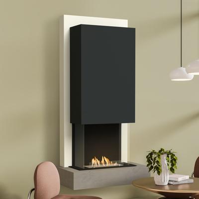 muenkel design Arco [moderner Design Ethanolkamin]: Concrete (Betonoptik) - safety burner 290 - Haube schwarz-grau