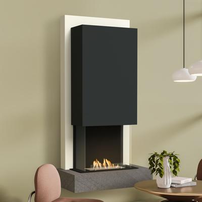 muenkel design Arco [moderner Design Ethanolkamin]: Galaxy (Schiefer dunkelgrau) - safety burner 290 - Haube schwarz-gra