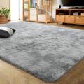 LOCHAS Luxury Shag Rug Modern Fluffy Area Rugs Cute Soft Rug for Girls Room Kids Bedroom Living Room Shaggy Tie-Dye Throw Carpet for Bedside Home Decor 4x6 Feet Light Gray