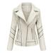 Zpanxa Winter Jackets for Women Slim Leather Jackets Stand-Up Collar Zipper Motorcycle Biker Coat Stitching Solid Color Coat Outwear White S