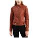Zpanxa Womens Leather Jacket Slim Stand Collar Zip Motorcycle Suit Belt Coat Fall and Winter Fashion Short Jacket Tops Brown M