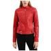 Zpanxa Womens Leather Jacket Slim Stand Collar Zip Motorcycle Suit Belt Coat Fall and Winter Fashion Short Jacket Tops Red S