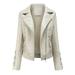 Tops For Women 2023 Women S Slim Leather Stand Collar Zip Motorcycle Suit Belt Coat Jacket Tops Beige L