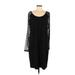 JunaRose Casual Dress - Shift Scoop Neck Long sleeves: Black Solid Dresses - Women's Size Medium Plus