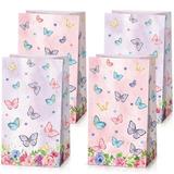 24 Pack Butterfly Gift Bags Butterfly Party Favor Bags Butterflies and Flowers Kraft Bags Medium Butterfly Candy Treat Bags for Kids Birthday Goodie Baby Shower Butterfly Themed Party Supplies