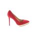 Charlotte Olympia Heels: Slip-on Stiletto Feminine Red Solid Shoes - Women's Size 40 - Almond Toe