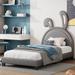 Twin Size Upholstered Leather Platform Bed with Rabbit Ornament