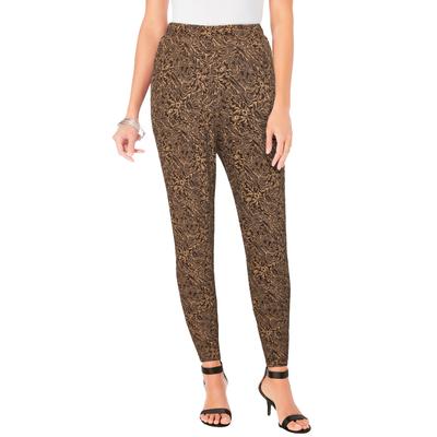 Plus Size Women's Ankle-Length Essential Stretch Legging by Roaman's in Chocolate Sketch Floral (Size 6X) Activewear Workout Yoga Pants