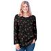 Plus Size Women's Perfect Printed Long-Sleeve Crewneck Tee by Woman Within in Black Mistletoe (Size 4X) Shirt