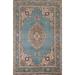 Distressed Blue Tabriz Vintage Persian Rug Handmade Floral Wool Carpet - 6'6" x 9'9"