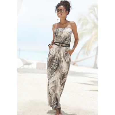 Maxikleid LASCANA, Damen, Gr. 38, N-Gr, braun (braun bedruckt), Jersey, Obermaterial: 95% Viskose, 5% Elasthan, bedruckt, modisch, figurbetont bodenlang, ohne Ausschnitt, ohne Ärmel, Kleider, mit Alloverdruck und Taschen, Bandeau-Kleid, Sommerkleid,... Image