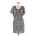 Max Studio Casual Dress - Mini Scoop Neck Short sleeves: Gray Marled Dresses - Women's Size Medium