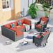 XIZZI 7 Piece Sectional Seating Group w/ Cushions Synthetic Wicker/All - Weather Wicker/Wicker/Rattan in Orange | Outdoor Furniture | Wayfair