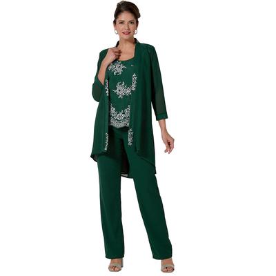 Masseys Sequin Embroidered 3-Piece Pant Set (Size M) Deep Emerald, Polyester