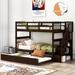 Twin over Twin Stairway Bunk Bed with Twin size Trundle, Solid Pinewood Frame Bunk Bed with 4 Storage and Guardrails