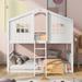 Wood Frame House Bed with Roof and Window, Twin Over Twin Bunk Bed Wood Bed with Ladder and Guardrails