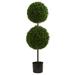 3.5' Artificial Boxwood Topiary Double Ball Outdoor Tree with Planter