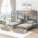 Twin over Twin & Twin Bunk Bed with Two Drawers and Built-in Middle Drawer, Solid Wood Bunk Bed with Guardrail and Ladder