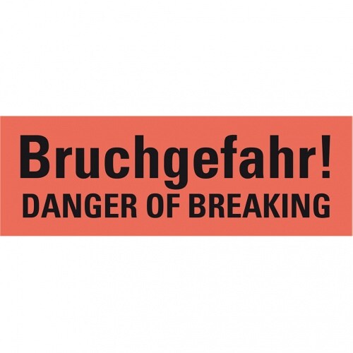 Dreifke® Hinweisetikett Bruchgefahr, 2-sprachig, leuchtrot, Haftpapier, perm.147x50mm, 250/RO Image