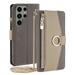 JiaheCover for Samsung Galaxy S21 FE Fashion Cross body Wallet Case Shockproof Zipper Wallet Card Slot Stand Metal Buckle with Metal Shoulder Strap Built-in Mirror PU Leather Case gray