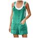 ZQGJB Discount Jumpsuits for Women Dressy 2023 Clearance Summer Plus Size Linen Short Overalls Casual Bowknot Adjustable Suspender Shorts Solid Color Rompers with Pockets #04-Green S