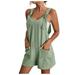 ZQGJB Sales Jumpsuits for Women Dressy 2023 Clearance Summer Plus Size Linen Short Overalls Casual Bowknot Adjustable Suspender Shorts Solid Color Rompers with Pockets #01-Army Green L