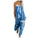 JURANMO Oversized Jumpsuits for Women Tie Dye Print Sleeveless Rompers for Women Off-shoulder Strap Jumpsuit Overalls