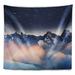 East Urban Home Landscape Milky Way over Frosted Mountains Tapestry Polyester in Black/Blue/Pink | 78 H x 92 W in | Wayfair