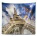 East Urban Home Cityscape Dramatic Sky over Ground View of Eiffel Tower Tapestry Polyester in Gray | 68 H x 80 W in | Wayfair