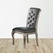 Rosdorf Park Traditional Luxurious Antique Silver Wood 2 Side Chairs Grey Faux Leather/PU Tufted Upholstered Cushion Chair | Wayfair