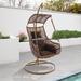 Dakota Fields Jayceon Modern Porch Swing Chair w/ Stand Wicker/Rattan in Brown | 74 H x 40 W x 40 D in | Wayfair E8580B87E6FA4AC0AA954F5CA374F1ED