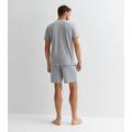 Men's Grey Marl Embroidered Short Pyjama Set New Look