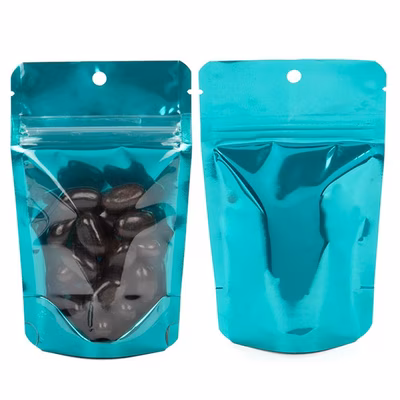 XS Food Safe Zipper Pouch Baggies - Clear Front with Teal Turquoise Back - Holds 1 oz. Size: 3 1/8" x 2" x 5 1/8" 100 Bags Pouches