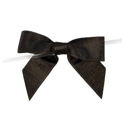 Pre-tied Metallic Black Bows 25 Pack 3 1/2" x 1"