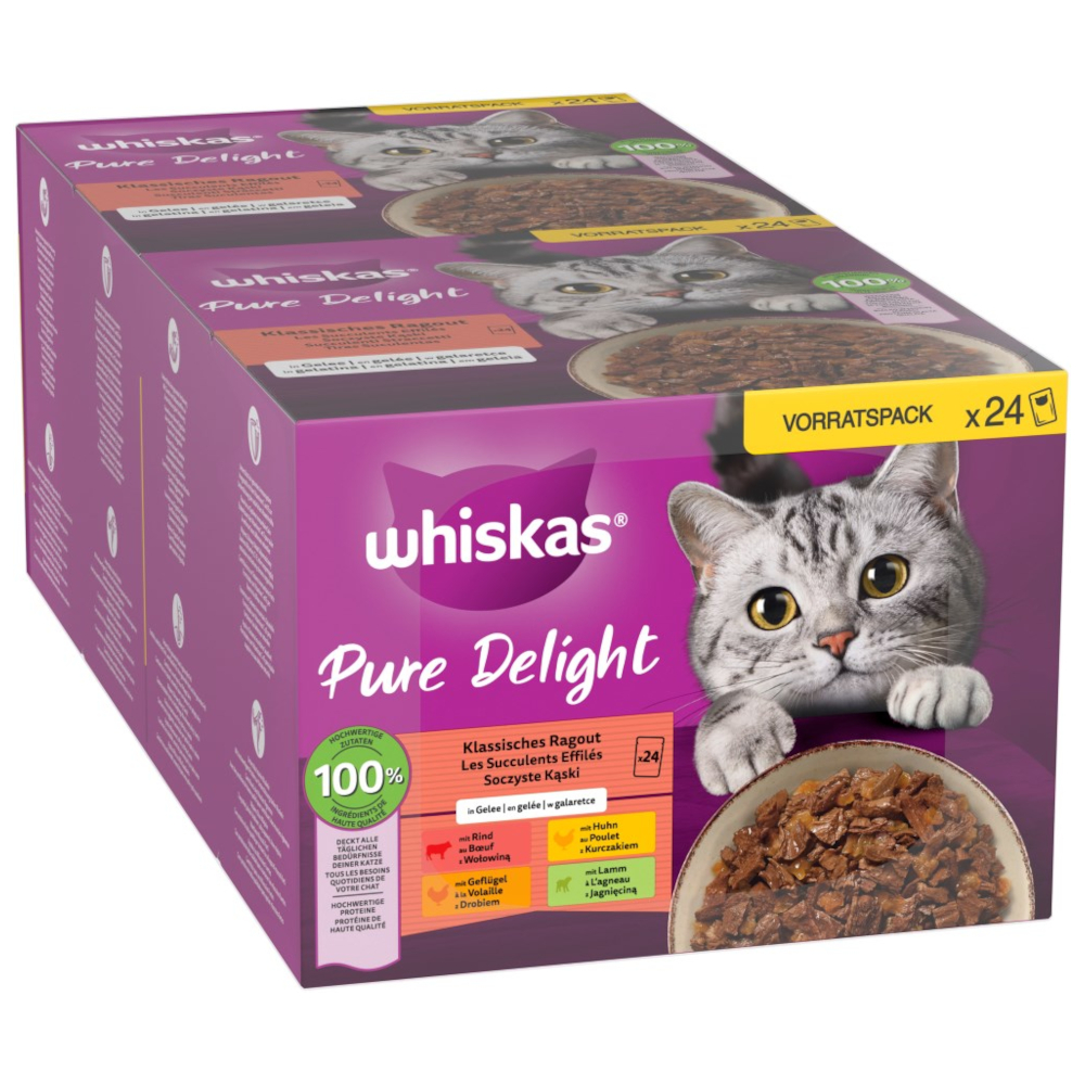 Whiskas Pure Delight in buste 48 x 85 g umido per gatto - Spezzatino classico in gelatina
