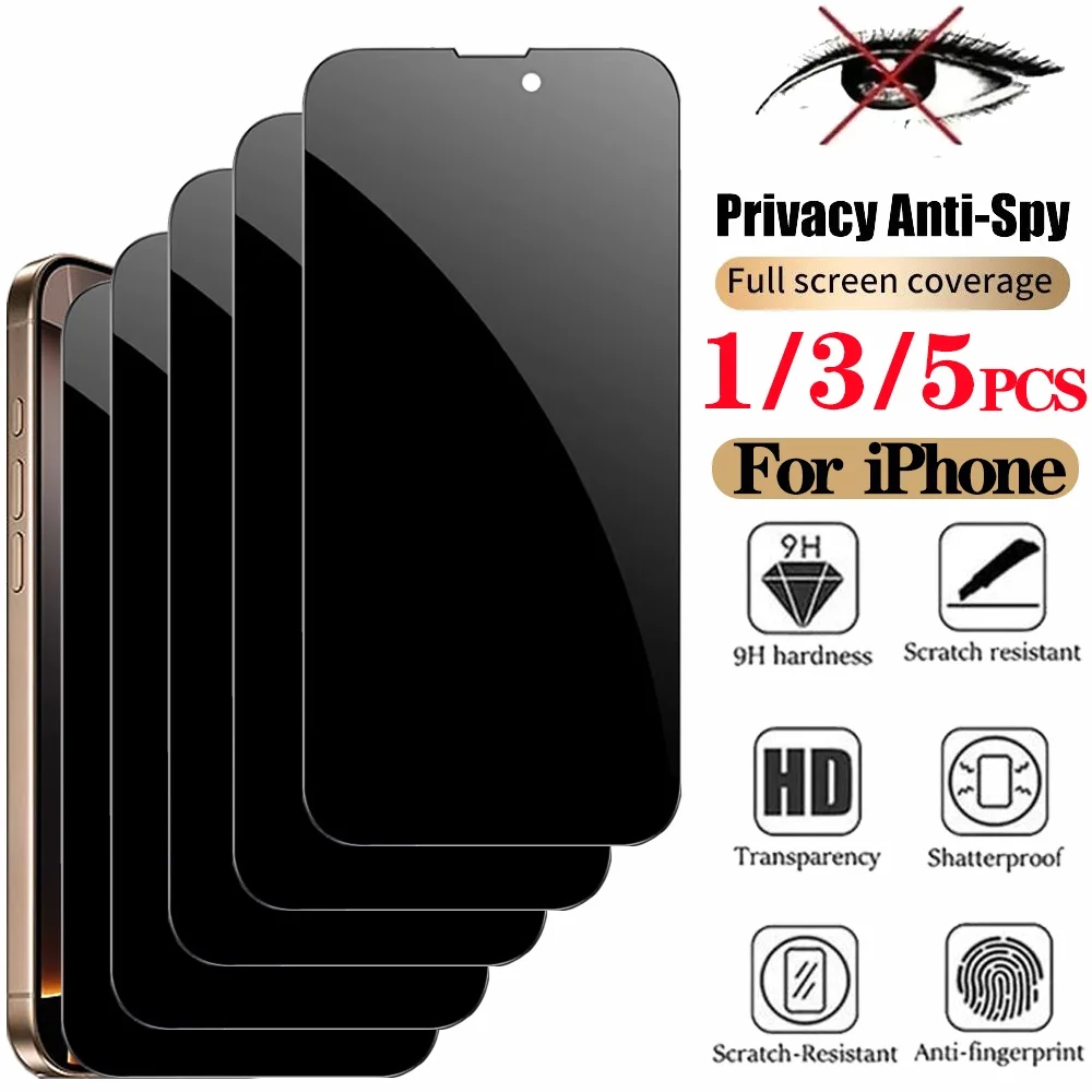 1/3/5 PCS Anti Spy Tempered Glass For iPhone 18 17 16 15 Pro Max Privacy Screen Protector iPhone 16 Front Film iPhone 15 14 Plus verre trempe iphone 17 16e 14 13 12 11 Privacy Film